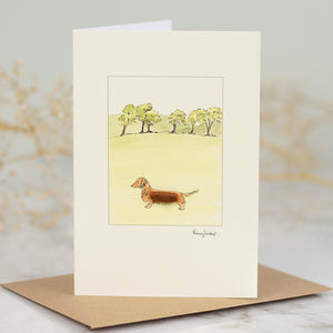 Dachshund & Trees greetings card