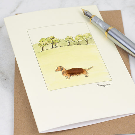 Dachshund & Trees greetings card