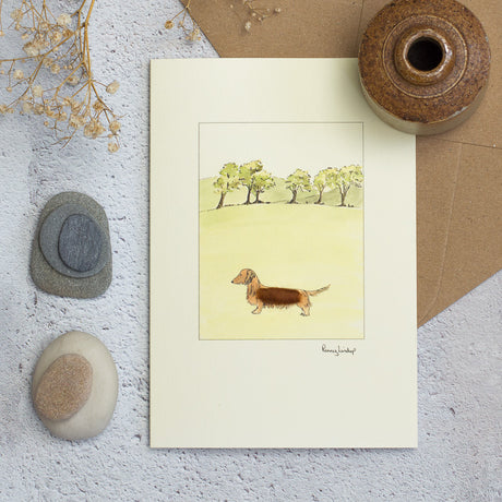 Dachshund & Trees greetings card