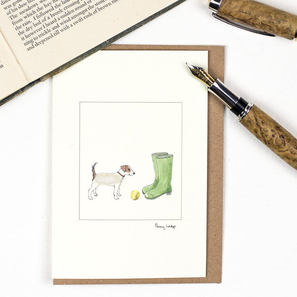 Jack Russell & Wellies greetings card