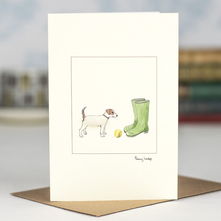 Jack Russell & Wellies greetings card