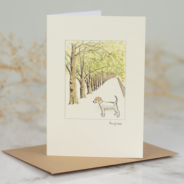 Jack Russell & Tree Lined Avenue greetings card