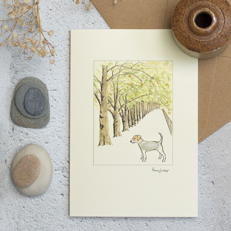 Jack Russell & Tree Lined Avenue greetings card