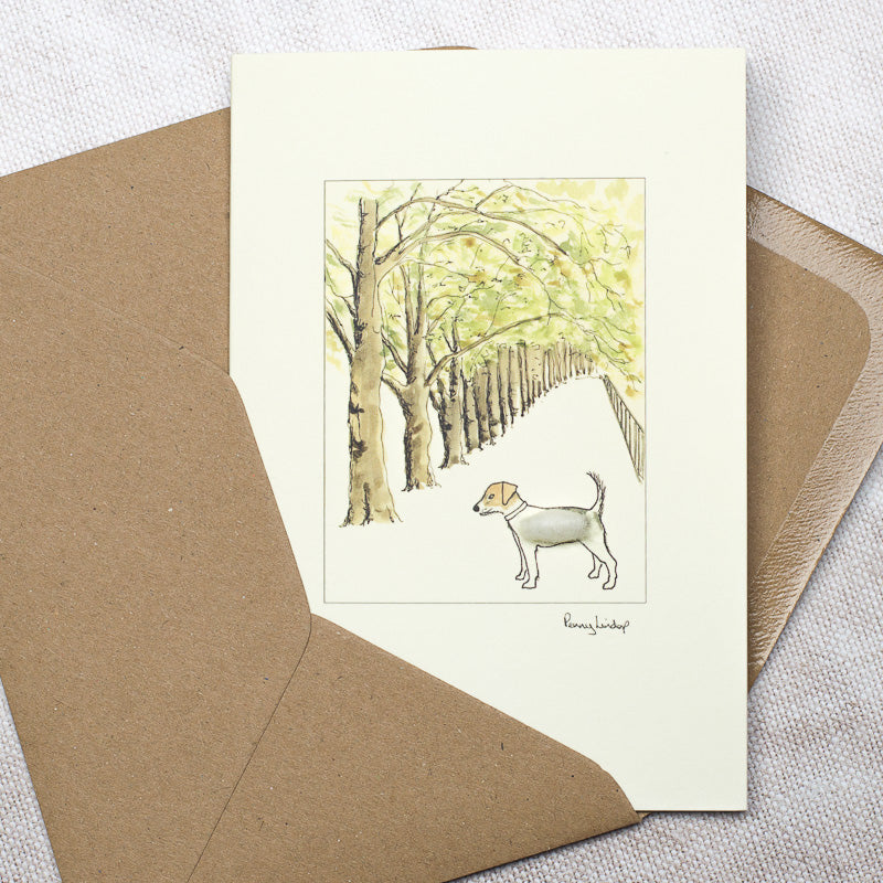 Jack Russell & Tree Lined Avenue greetings card