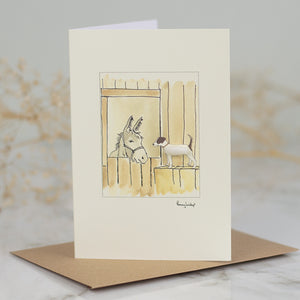 Jack Russell & Donkey In Stable greetings card