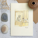 Jack Russell & Donkey In Stable greetings card