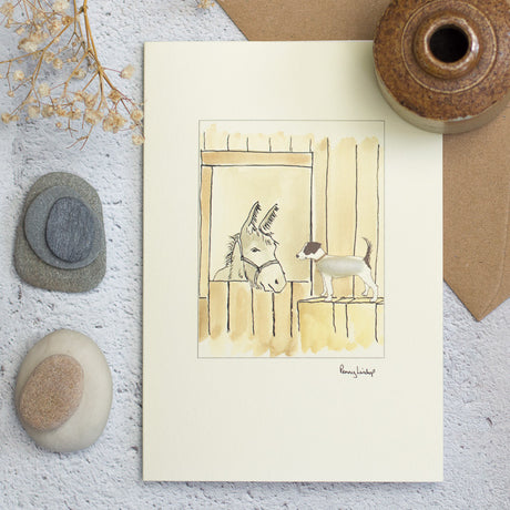 Jack Russell & Donkey In Stable greetings card