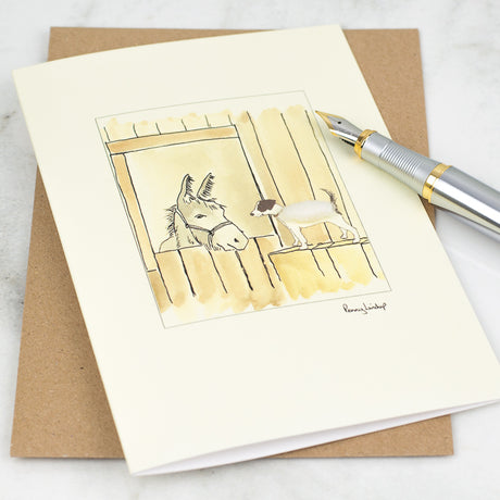 Jack Russell & Donkey In Stable greetings card