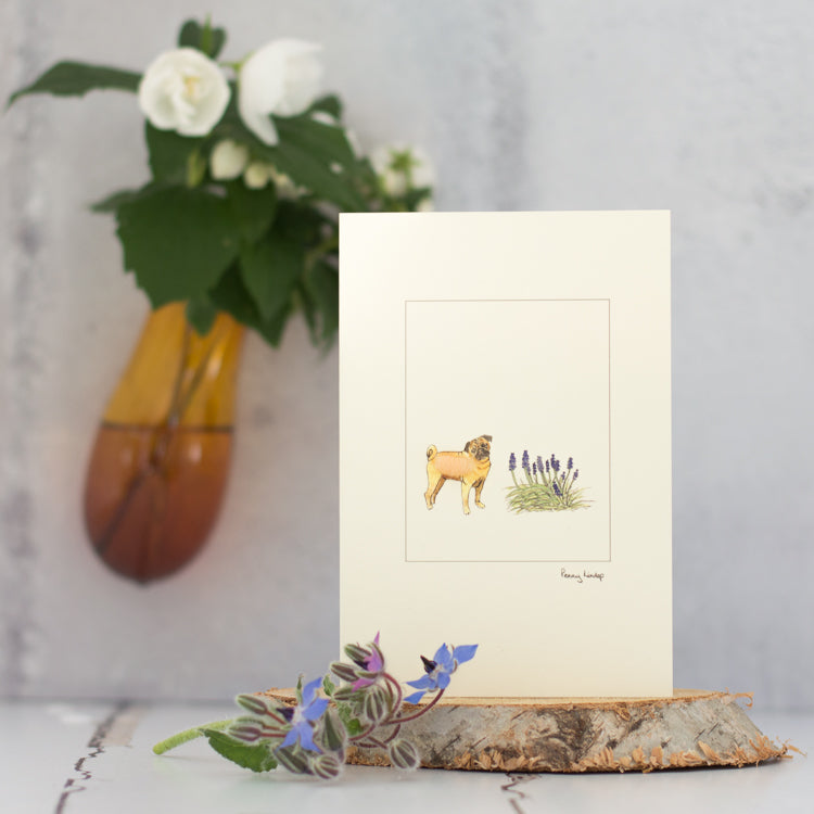 Pugs with flowers greetings card