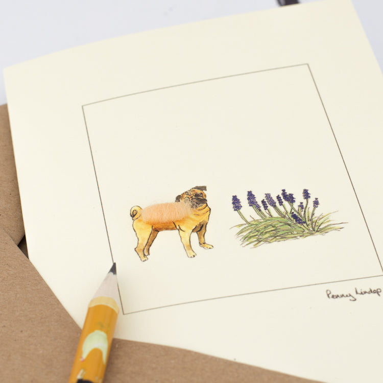 Pugs with flowers greetings card