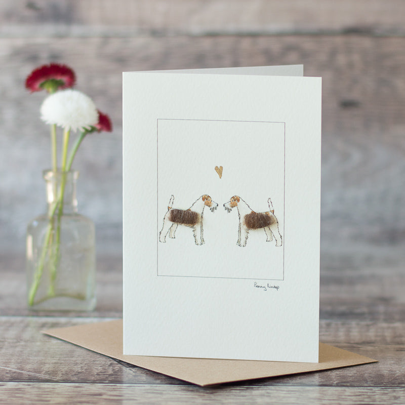 Fox Terriers in Love greetings card
