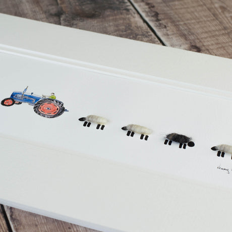 Blue Ford Tractor and Sheep bespoke Print - Medium