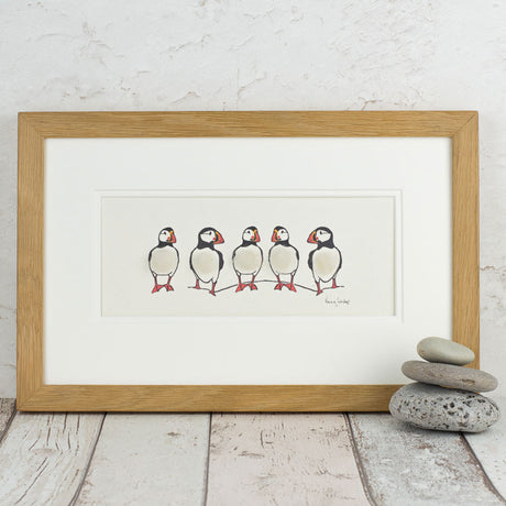 Puffins bespoke print - 5 in a row