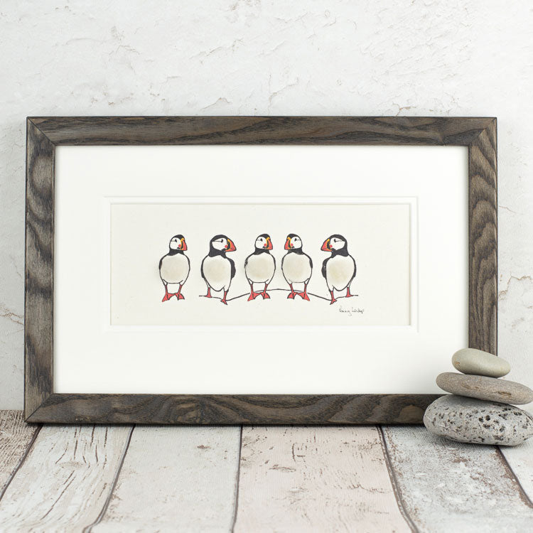 Puffins bespoke print - 5 in a row