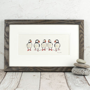 Puffins bespoke print - 5 in a row