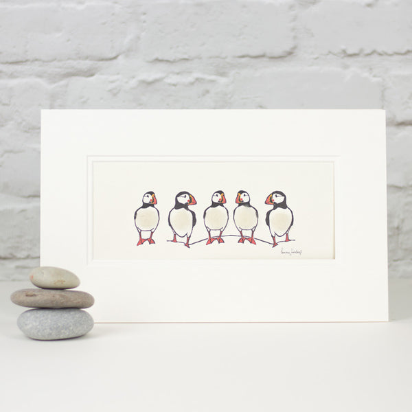 Puffins bespoke print - 5 in a row
