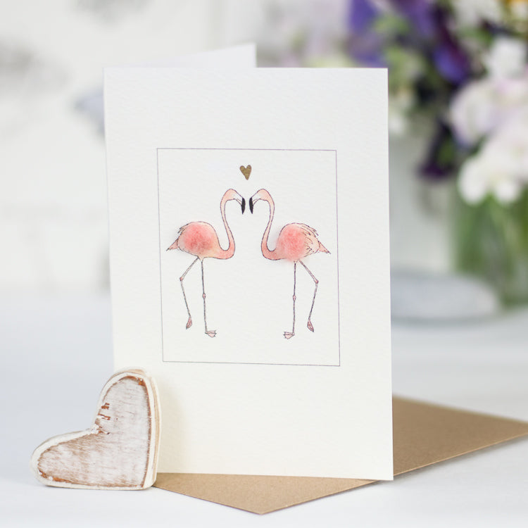 Flamingos and heart card