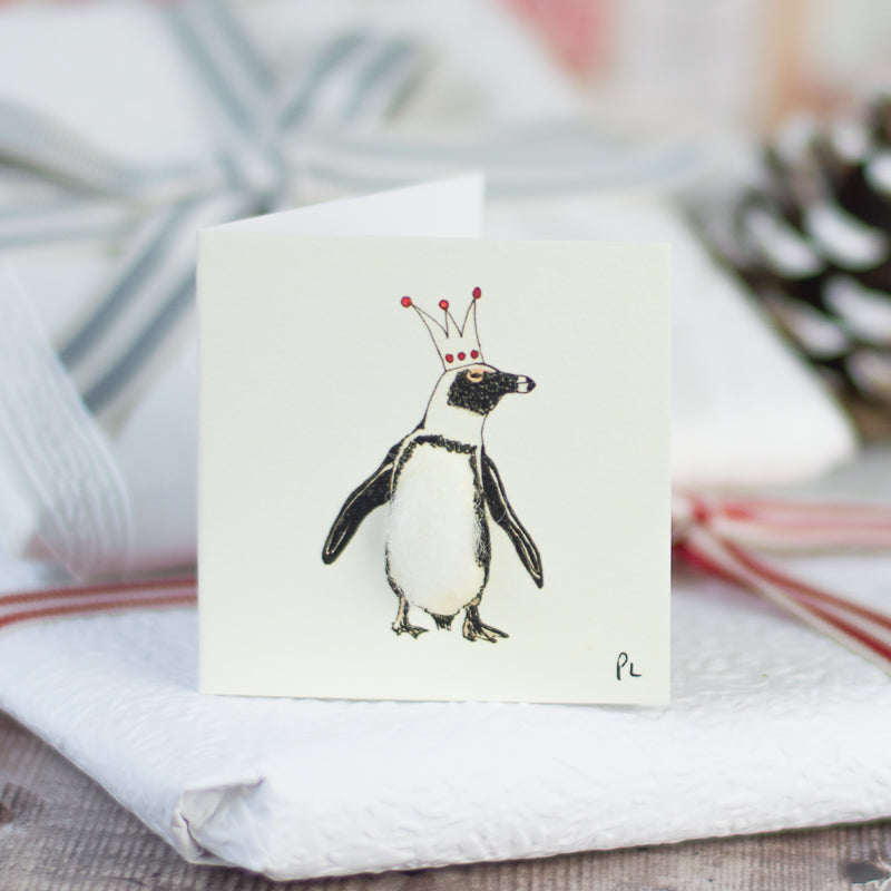 Christmas Gift Tags, penguin in a crown, pack of 4