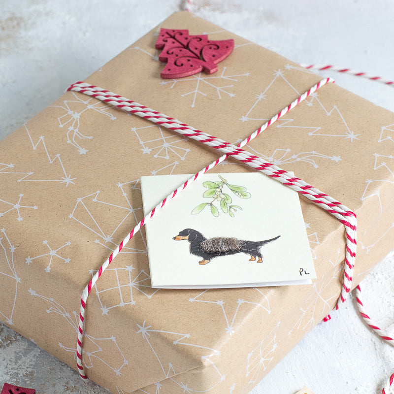 Christmas Gift Tags, fluffy dachshund, pack of 4