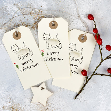 Christmas Gift Tags, fluffy westies, pack of 6