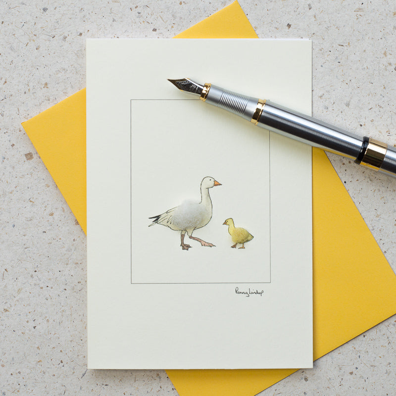 Snow Goose and Gosling greetings card