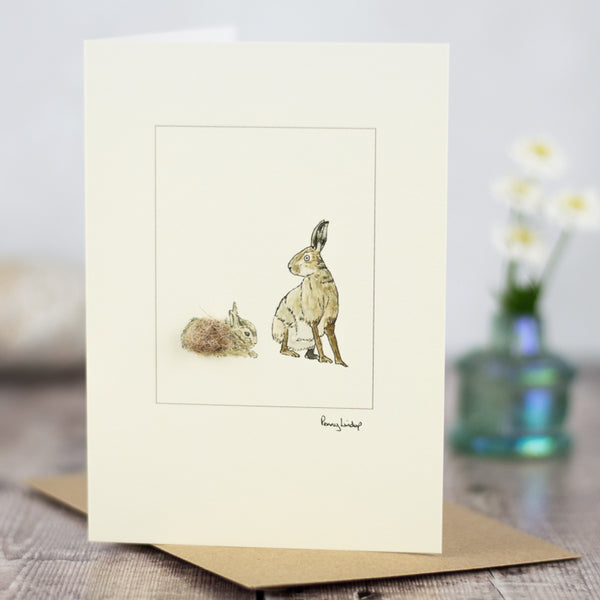Hare and leveret greetings card