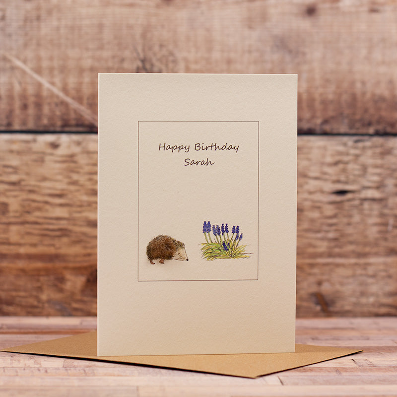 Hedgehog & Grape Hyacinths card
