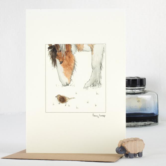 Horse & Sparrow greetings card