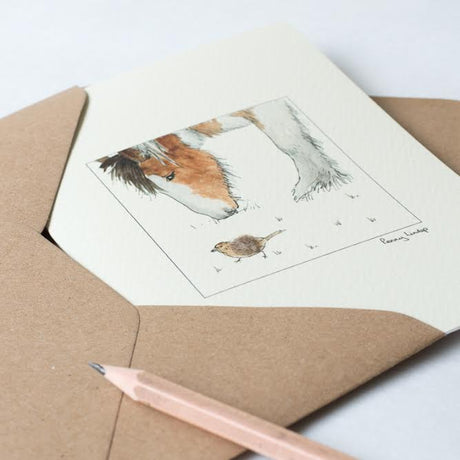 Horse & Sparrow greetings card