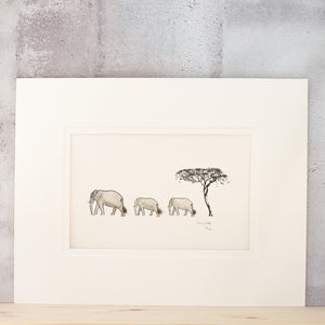 Elephant and Acacia Tree Limited Edition Print