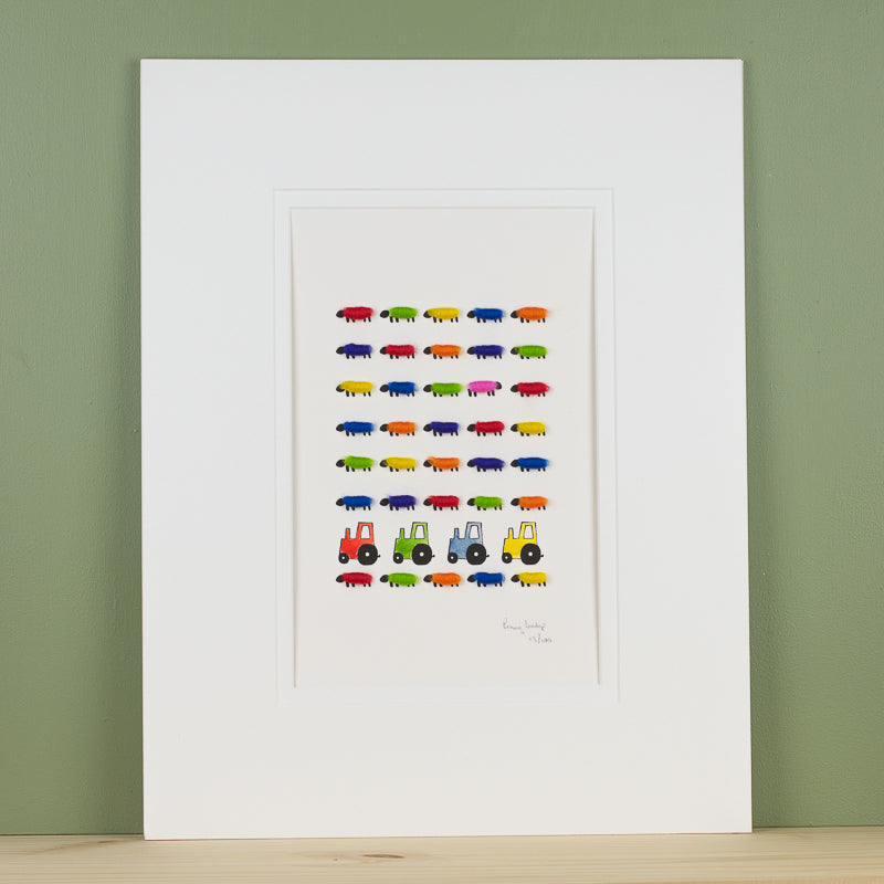 Bright Sheep with Tractors Limited Edition Print