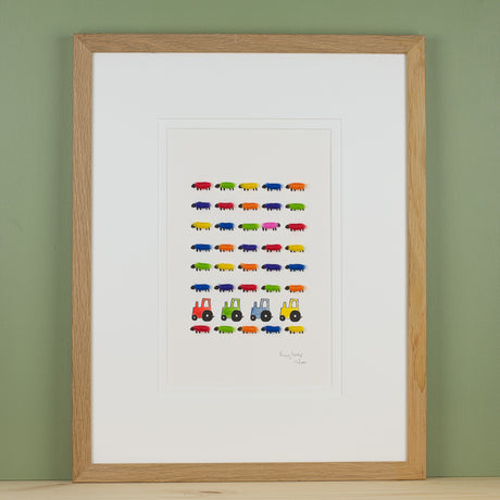 Bright Sheep with Tractors Limited Edition Print