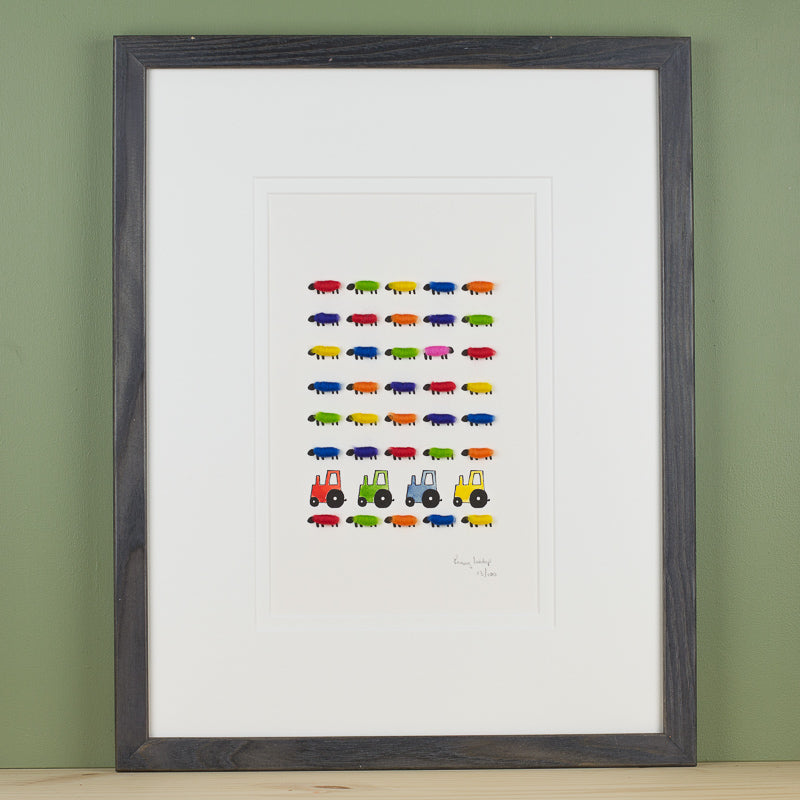 Bright Sheep with Tractors Limited Edition Print