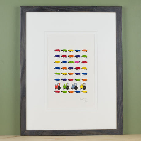 Bright Sheep with Tractors Limited Edition Print