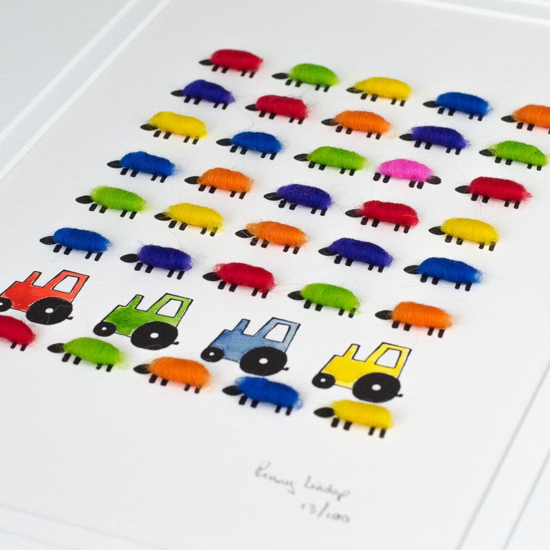 Bright Sheep with Tractors Limited Edition Print
