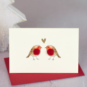 Robins in Love mini Christmas cards - Pack of 4
