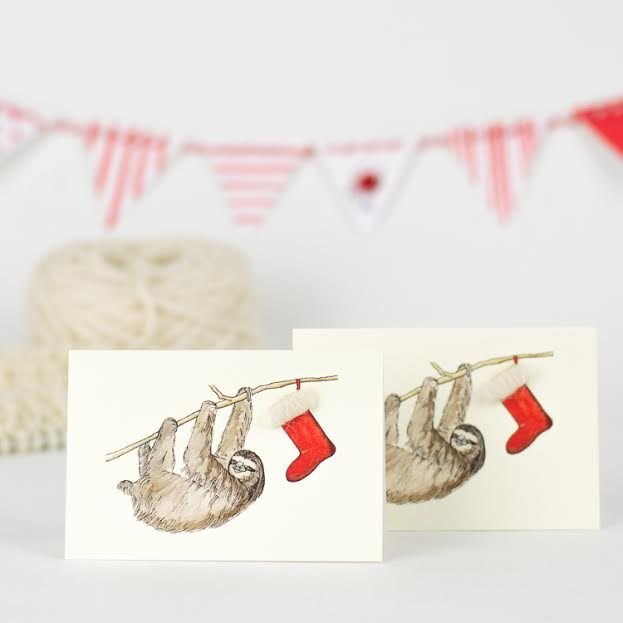 Sloth mini Christmas cards - Pack of 4