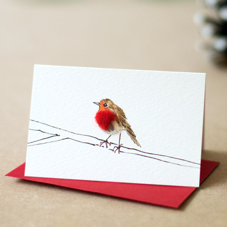 Robin on a Branch mini Christmas Cards - Pack of 4