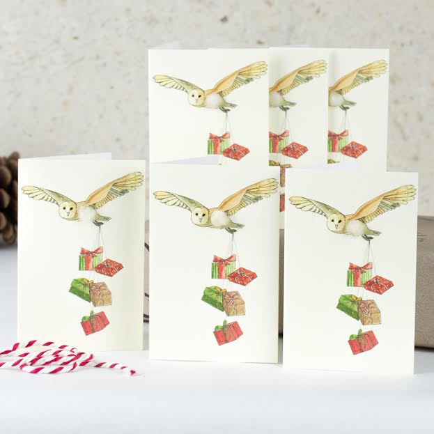 Owl mini Christmas cards - Pack of 4