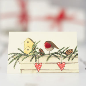 Robin on a Mantlepiece mini Christmas Cards - Pack of 4