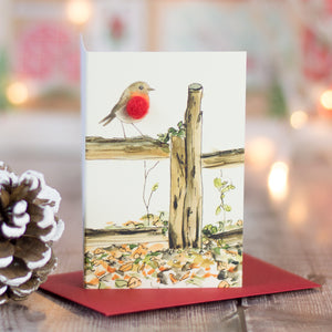 Robin on a fence mini Christmas cards - Pack of 4