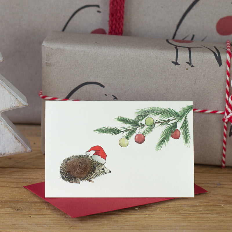 Hedgehog under Pine sprig mini Christmas card - pack of 4 – Papersheep