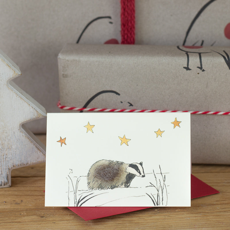 Badger under the Stars Christmas Mini Card, Pack of 4