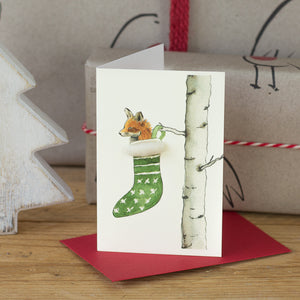 Fox in a Stocking Mini Christmas Card - Pack of 4
