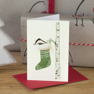 Badger in a Stocking Christmas Mini Card, Pack of 4
