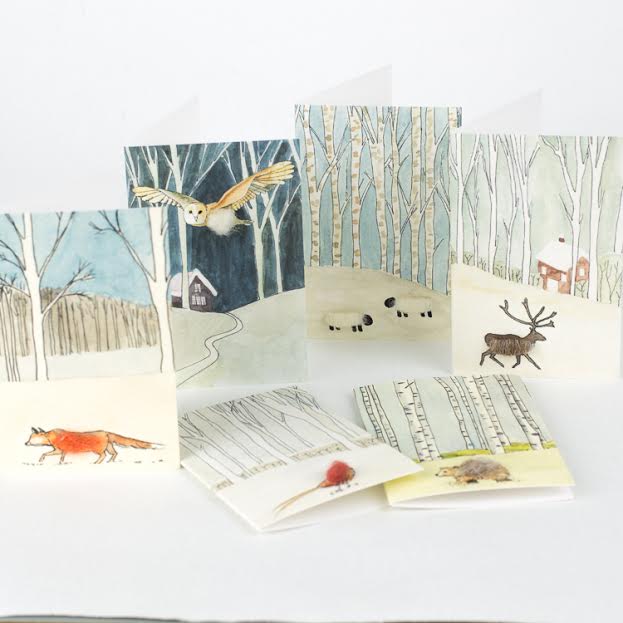 Mini Scandi Woodland Christmas cards - Pack of 8