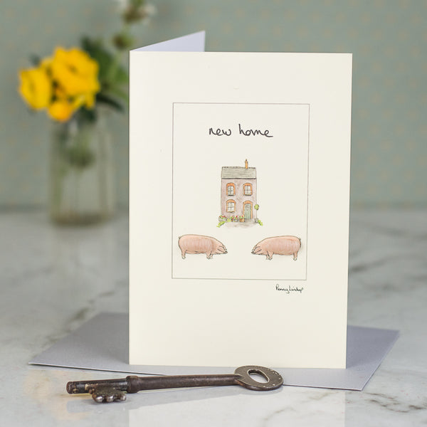 New Home greetings card - pigs