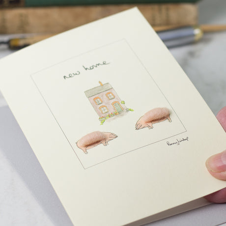 New Home greetings card - pigs