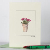 Pot of Pinks greetings card