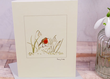 Snowdrop and Robin card